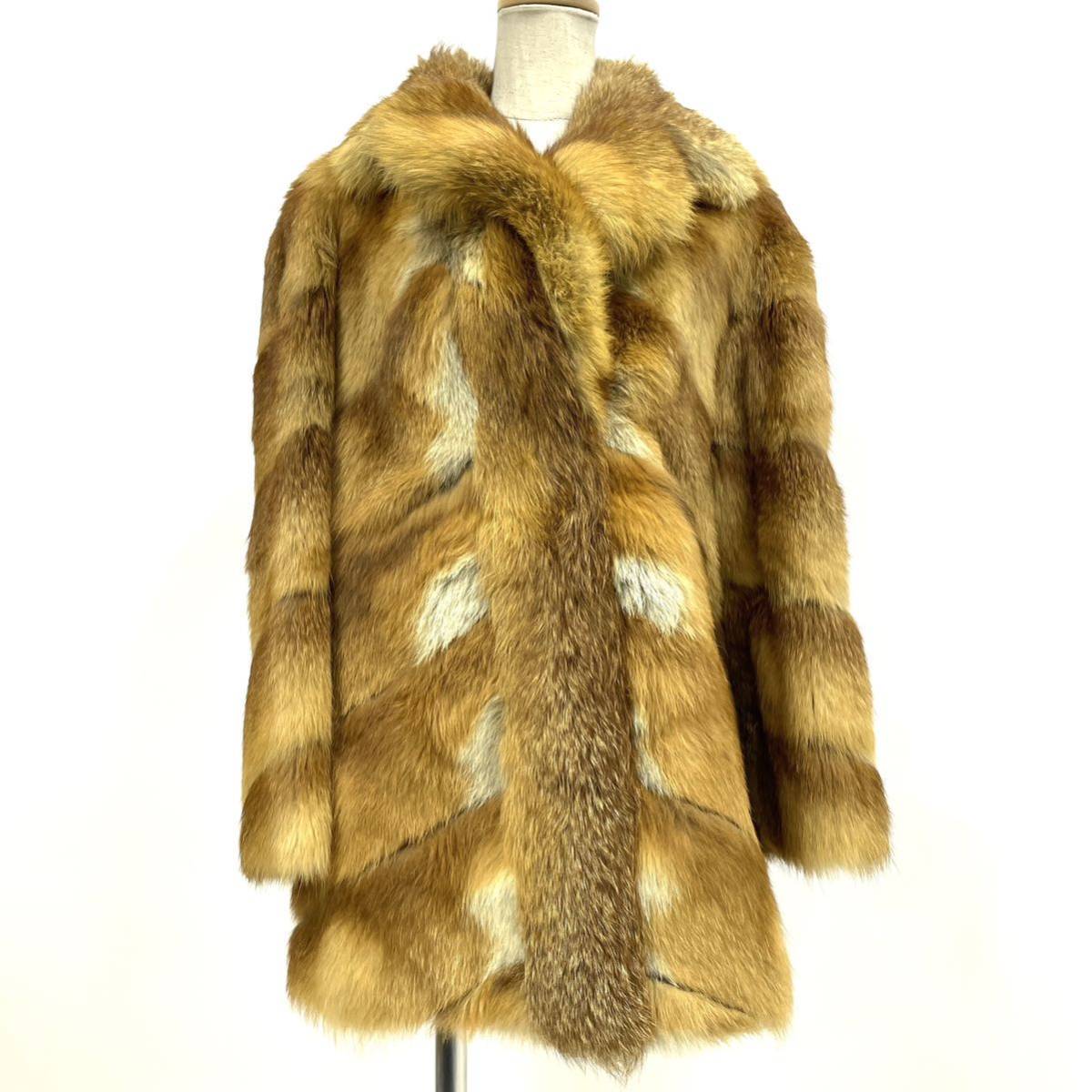 【七福】fk2008 セミロングコート フォックスコート レッドフォックス 狐皮 fox 身丈 約 70cm