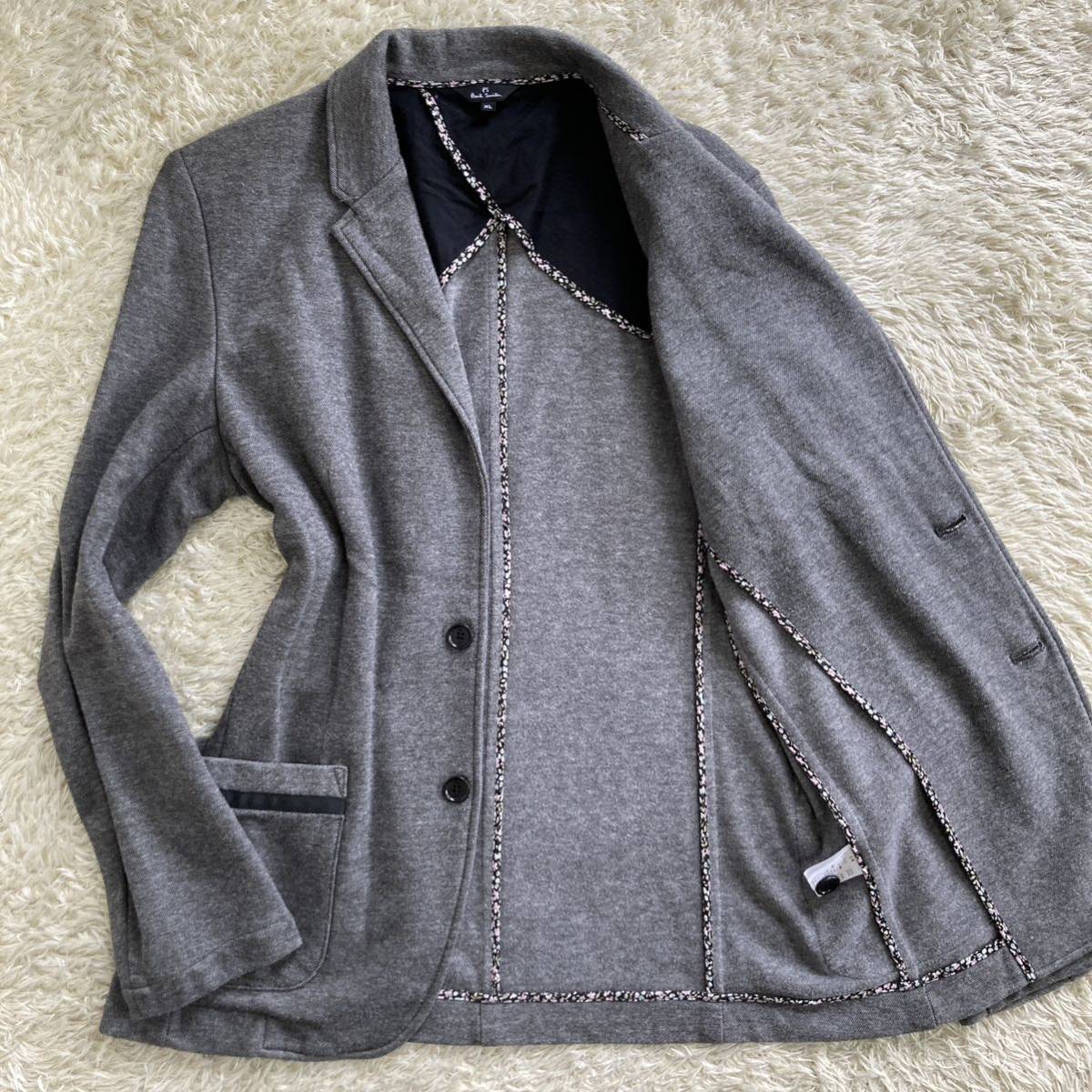 希少XLサイズ!! ポールスミス『爽やかな着こなし』PS Paul Smith テーラードジャケット 裏地花柄パイピング コットン 伸縮性◎ グレー 春夏