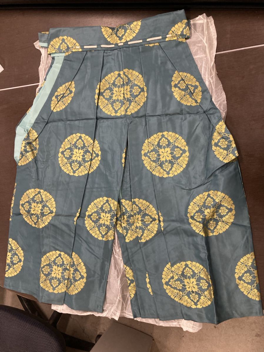 YK2161 黄大紋切袴　正絹　本願寺　袴　法衣　袈裟　着物　長さ約93cm 浅井法衣店　現状品　0410