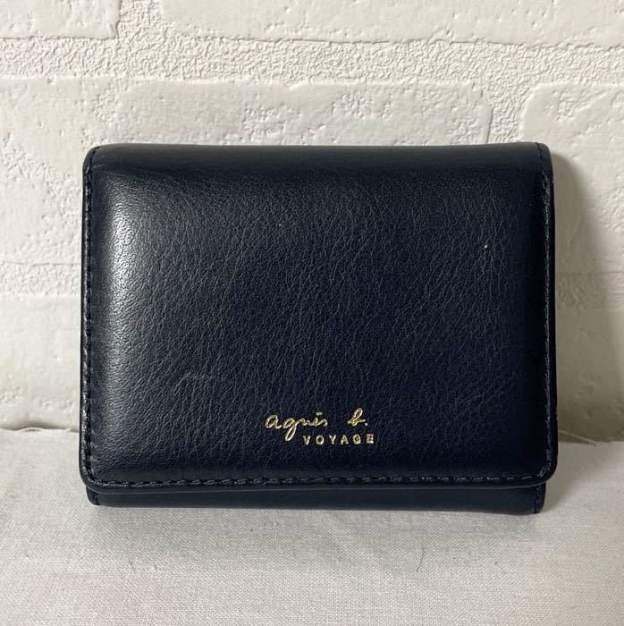 3403★ agnes b. VOYAGE アニエスベー ボヤージュ レザー ミニ財布 ウォレット レディース ダークネイビー