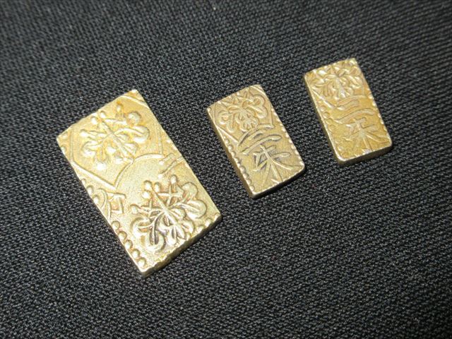 天保二朱判金③ 江戸時代 金銀貨3枚セット 天保二朱判金 寛永一朱銀