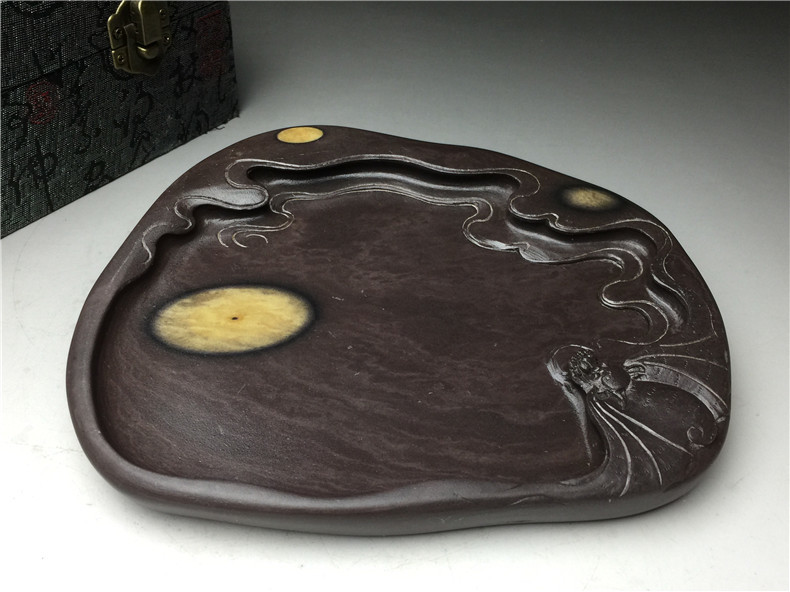 天然石　硯　石眼　端渓硯 　/　水巌 端渓老坑羅漢硯 紅絲硯 書道具 　重さ625グラム