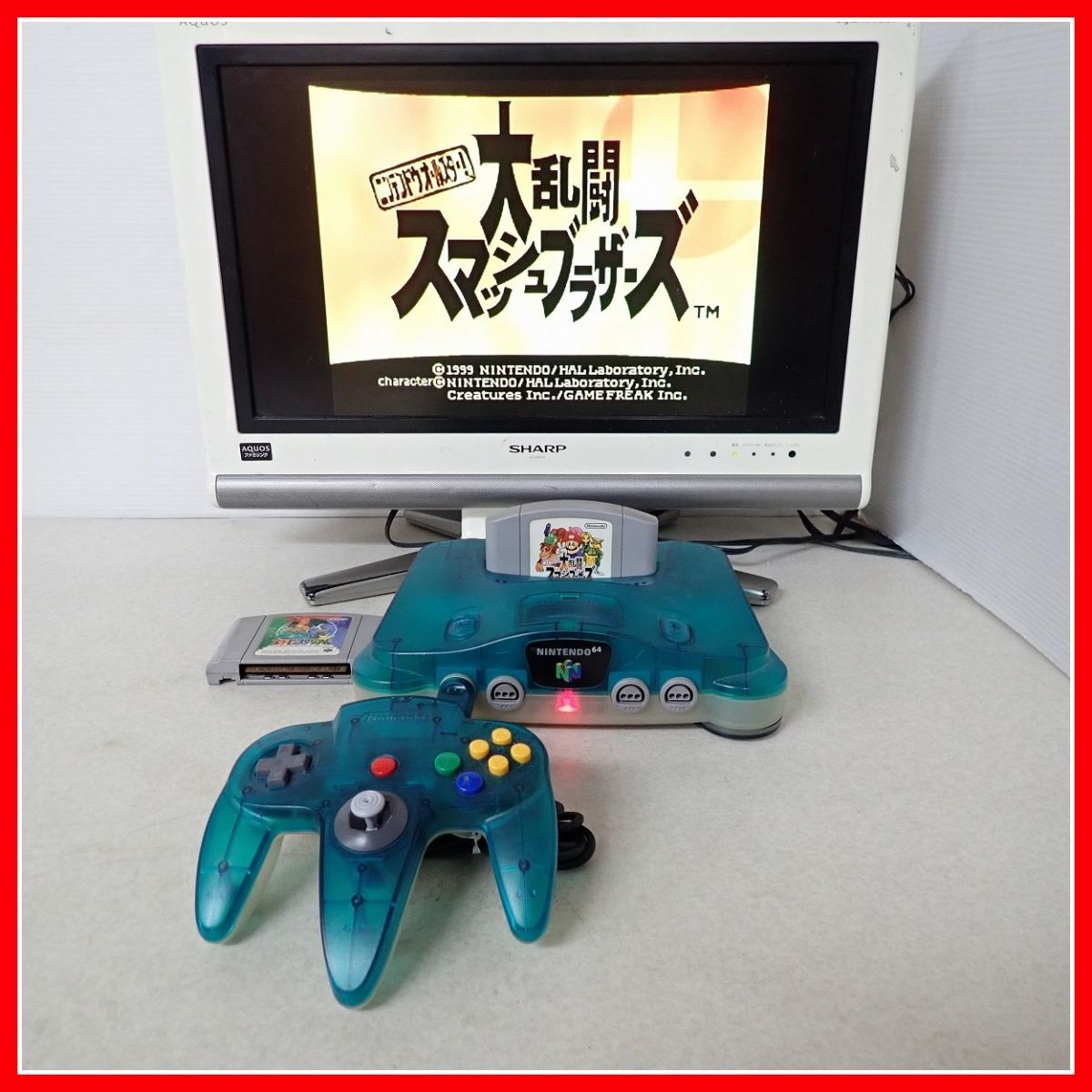 動作品 N64 ニンテンドウ64 本体 NUS-001 クリアブルー + 大乱闘スマッシュブラザーズ 等 ソフト2本 まとめてセット【20