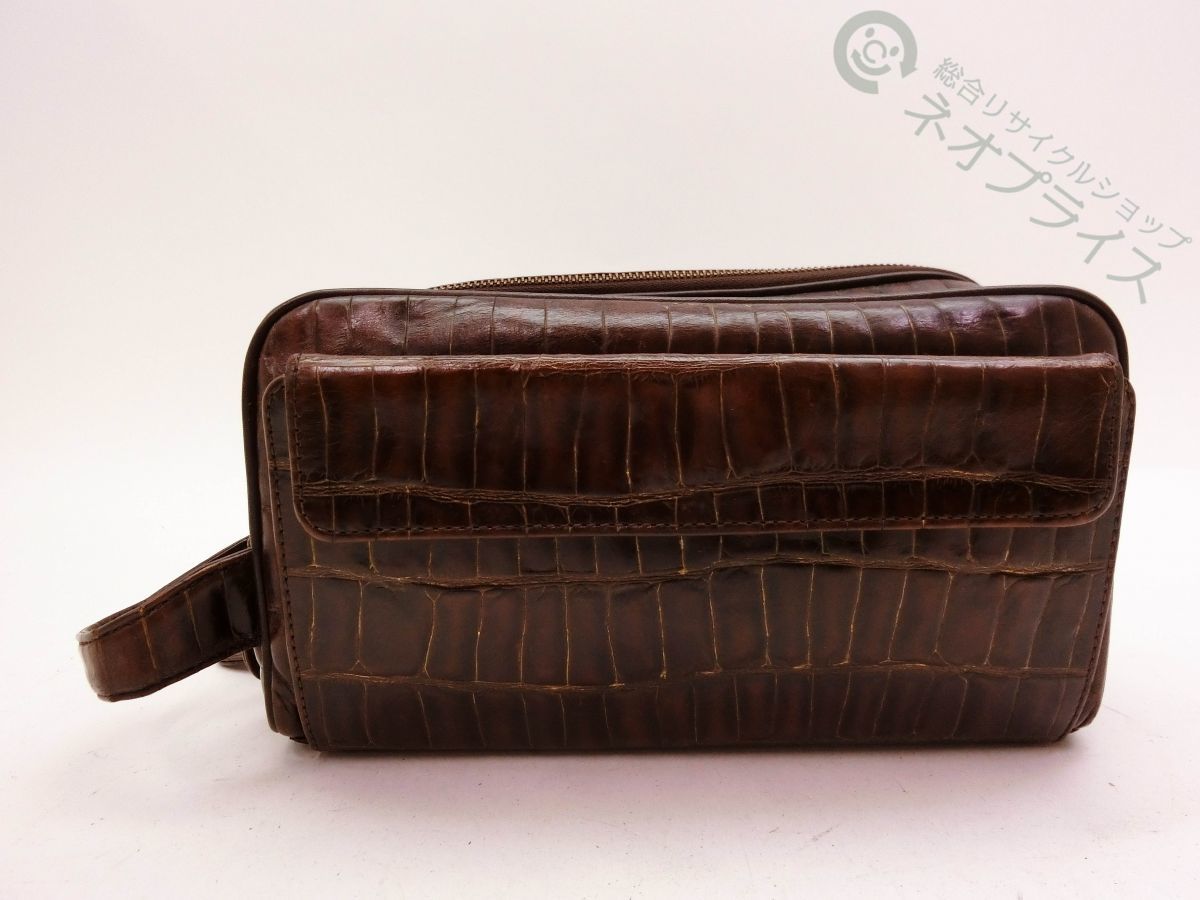 ◆A5719 VERSACE ヴェルサーチ 太陽 クロコ レザー クラッチ セカンド バッグ