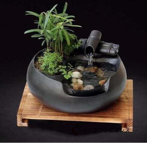 人気美品☆セレブ好物卓上噴水 天然 加湿器 植木鉢 竹 玄関噴水 風水