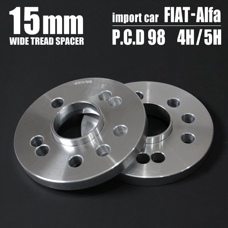限定セール，大人気 FIAT 500 Type312用 4/5H P.C.D98 ワイドトレッドスペーサー FB15mm 2枚 FB15(4穴)｜売買されたオークション情報、yahooの商品情報をアーカイブ公開 - オークファン 4穴