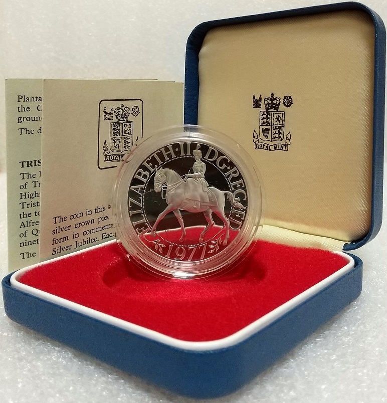 1977年 英国 イギリス シルバージュビリー 女王 エリザベス 2世 即位記念 プルーフ 銀貨　アンティークコイン
