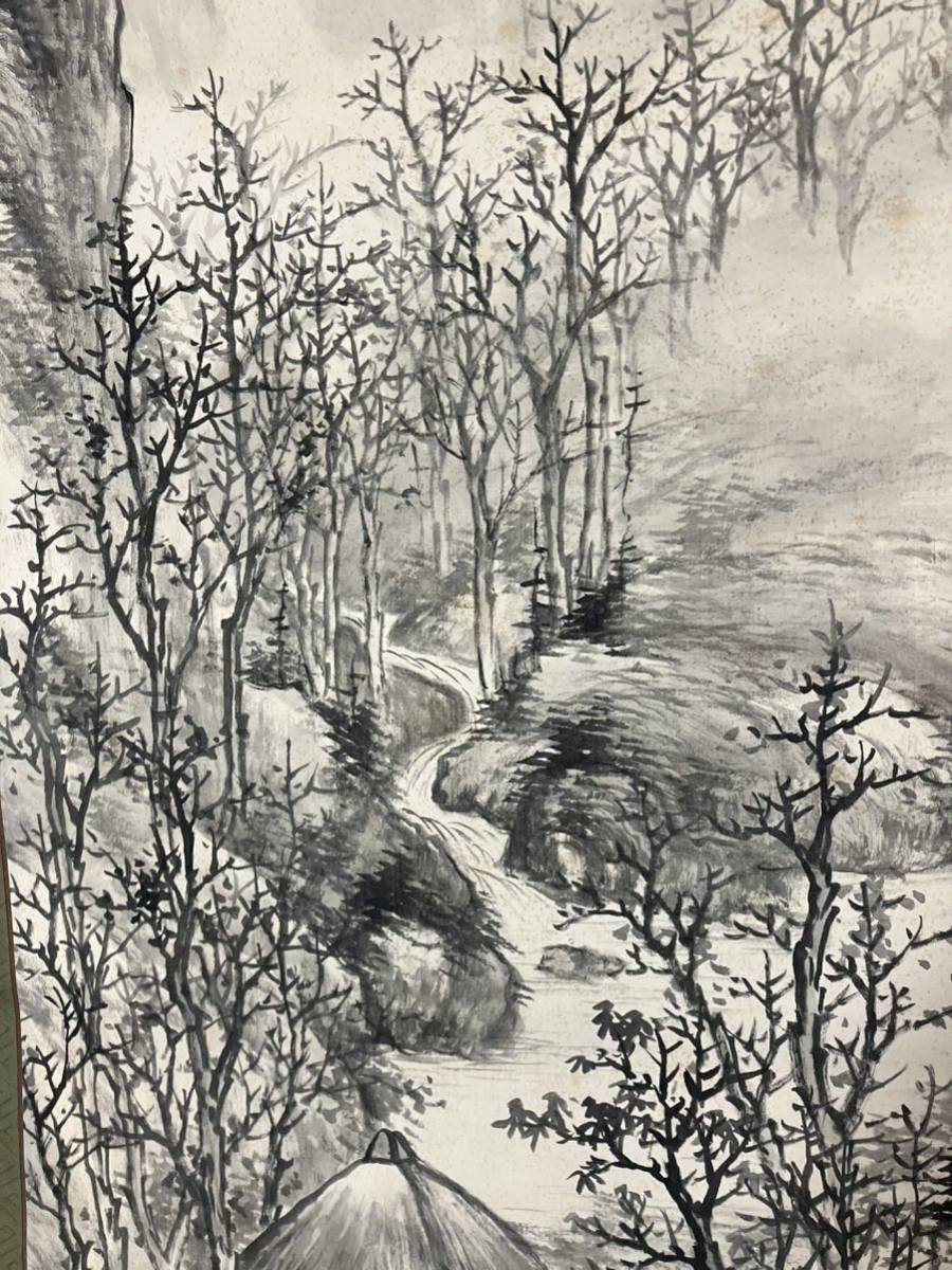 肉筆 中国美術 山水 掛軸 中国 水墨画 日本画 落款 木箱付(水墨画