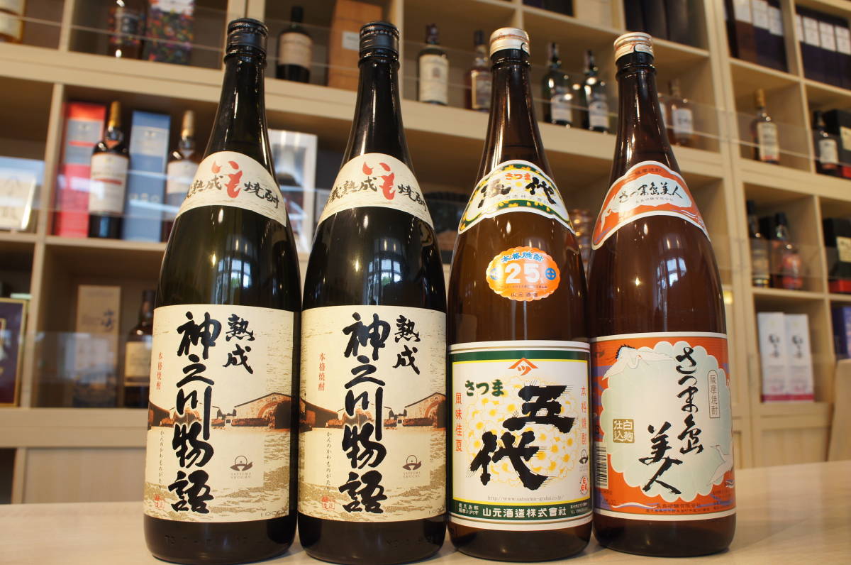 A15【同梱不可】芋焼酎各種(さつま島美人，熟成 神之川物語，さつま五代) 1800ml 4本セット 418337，340-41，394