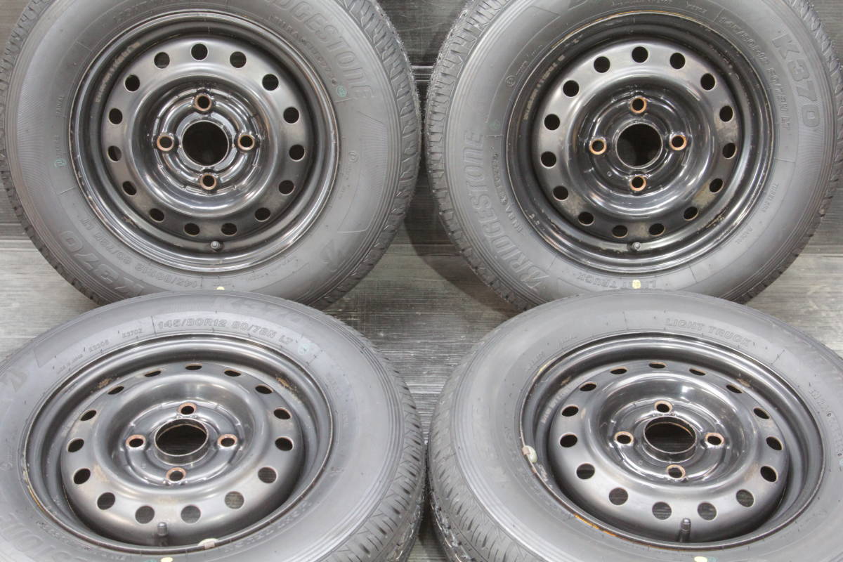 I/条件付送料無料 23年 新品タイヤ ブリヂストン 夏 145/80R12 80/78N LT 12×4.00B 4H PCD100 ホンダ用 鉄ホイール 4本セット 145R12 6PR