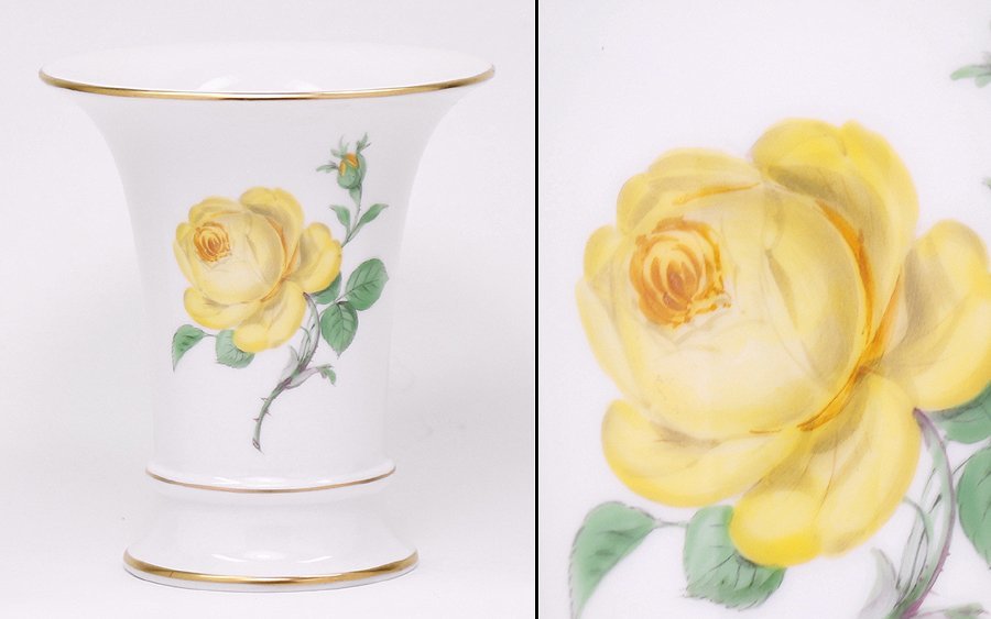 マイセン　meissen　イエローローズ　花瓶　花器　フラーベース マイセン MEISSEN（イエロー⁄黄色系）のフリマアイテム一覧 公式