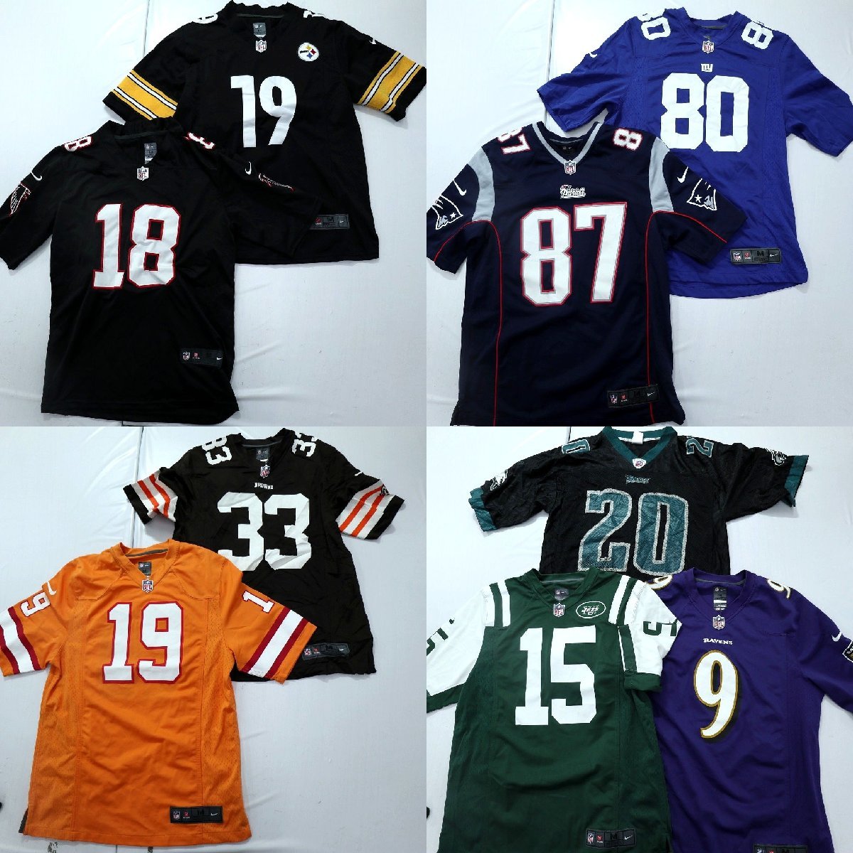 ◎NFL ナイキ ゲームシャツ set 黒系 青系 オレンジ 他 (メンズM) 9枚セット まとめ売り 古着卸 1円スタート 最落なし MN0491