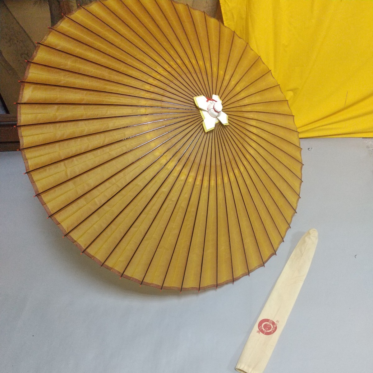 5150同梱NG☆趣味の和傘 羽二重張り 黄色 傘部62cm 全長75cm 日本傘