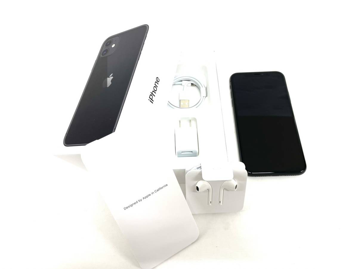 H24*27.7　美品　Apple　アップル　iPhone11　アイフォン　64GB　MWLT2J/A　バッテリ82％　ブラック　スマホ 携帯　未使用イヤホン・箱付き