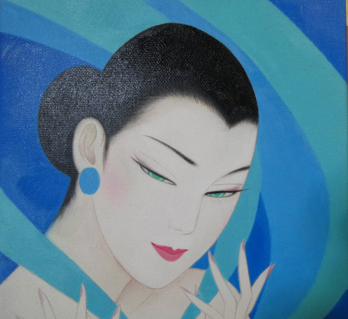 F6 絵画 油彩 / 人物画 ○ 鶴田一郎 【美人像】 正面サイン、裏サイン