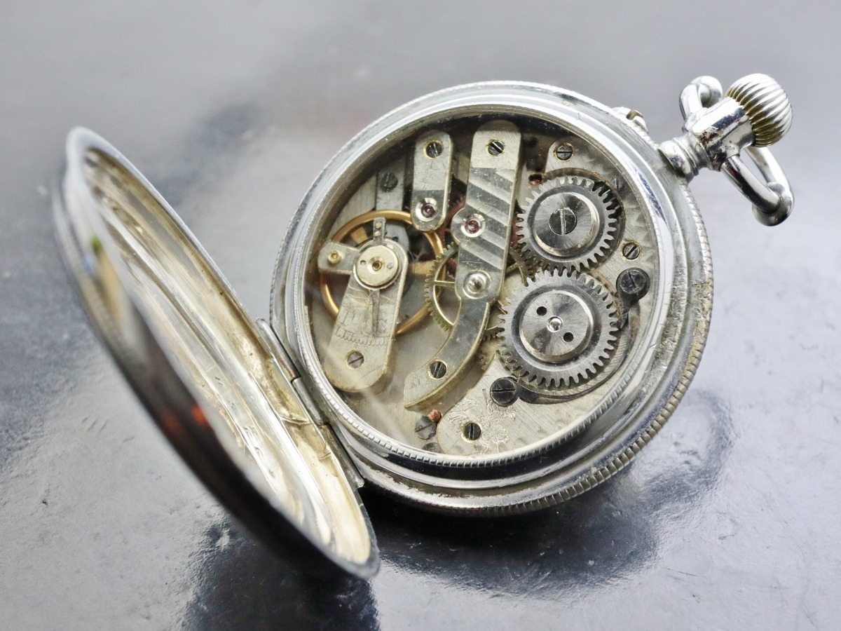 稼働品】アールシュミット 商館時計 明治時代 銀無垢ケース鑑定済