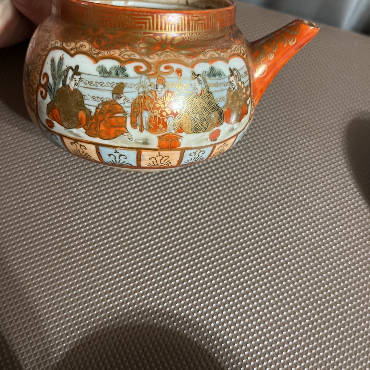 九谷造 九谷焼 茶器セット 金彩 人物 赤絵 骨董品 明治時代 茶道具