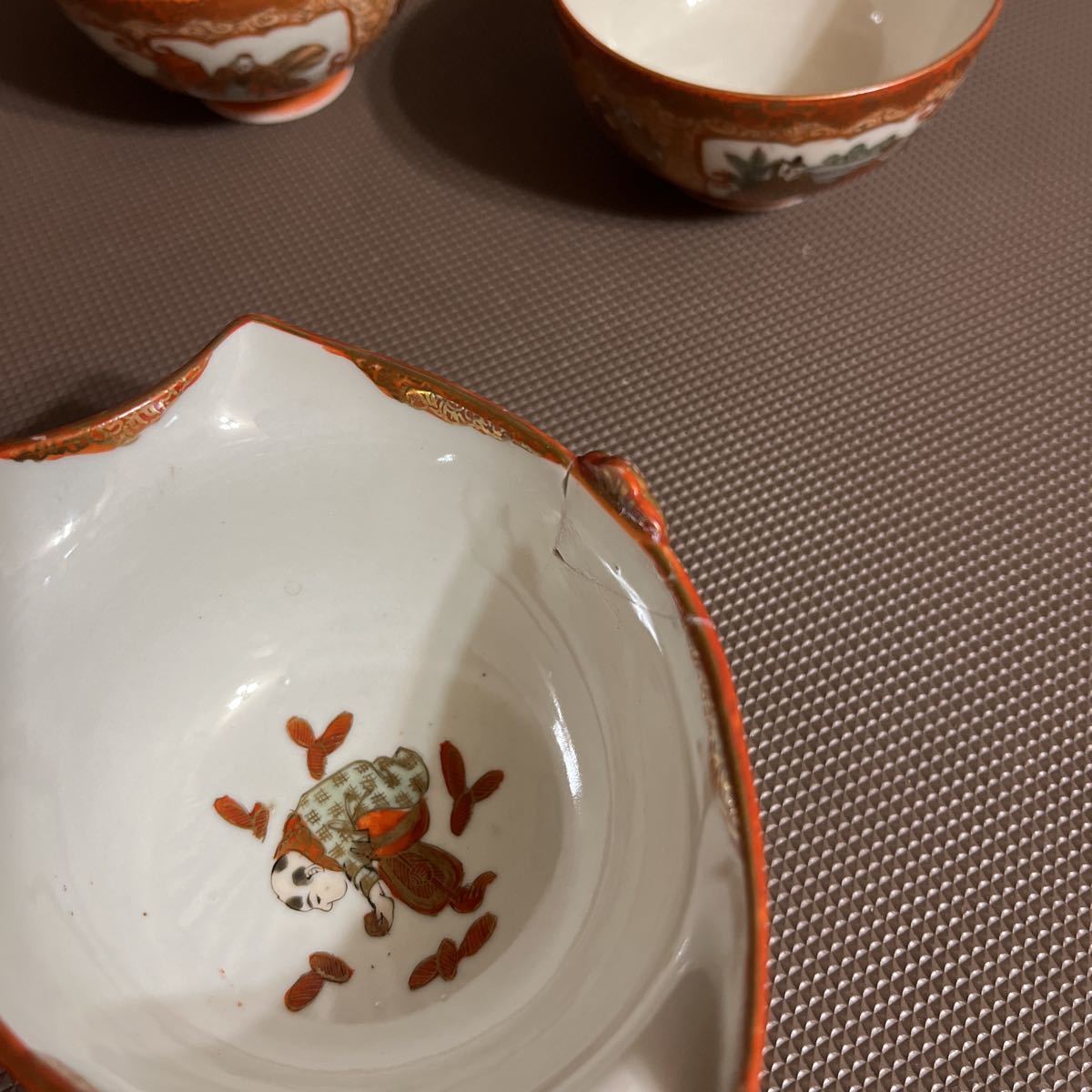 九谷造 九谷焼 茶器セット 金彩 人物 赤絵 骨董品 明治時代 茶道具