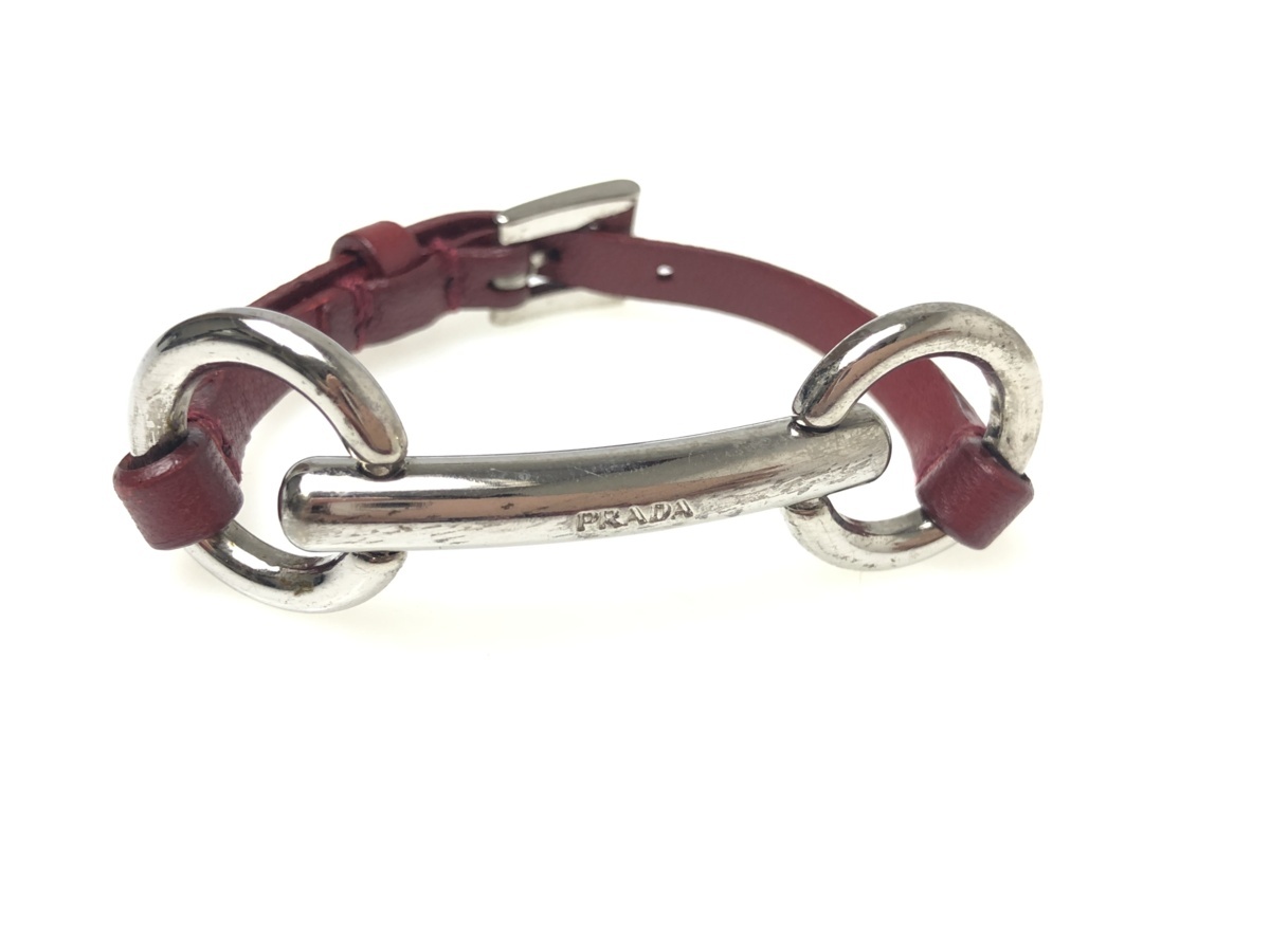 プラダ　PRADA　ブレスレット　レザー/金属　レッド/赤　YAS-660