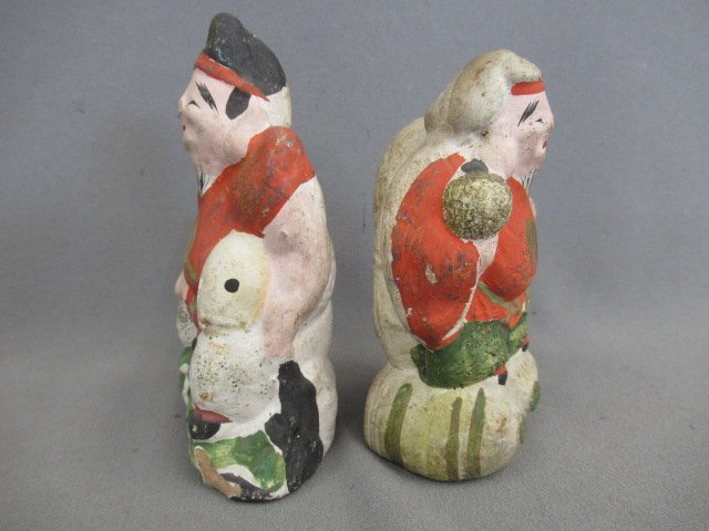 古い土人形 恵比寿大黒・大国】時代物 郷土玩具・伏見人形系 泥人形 高