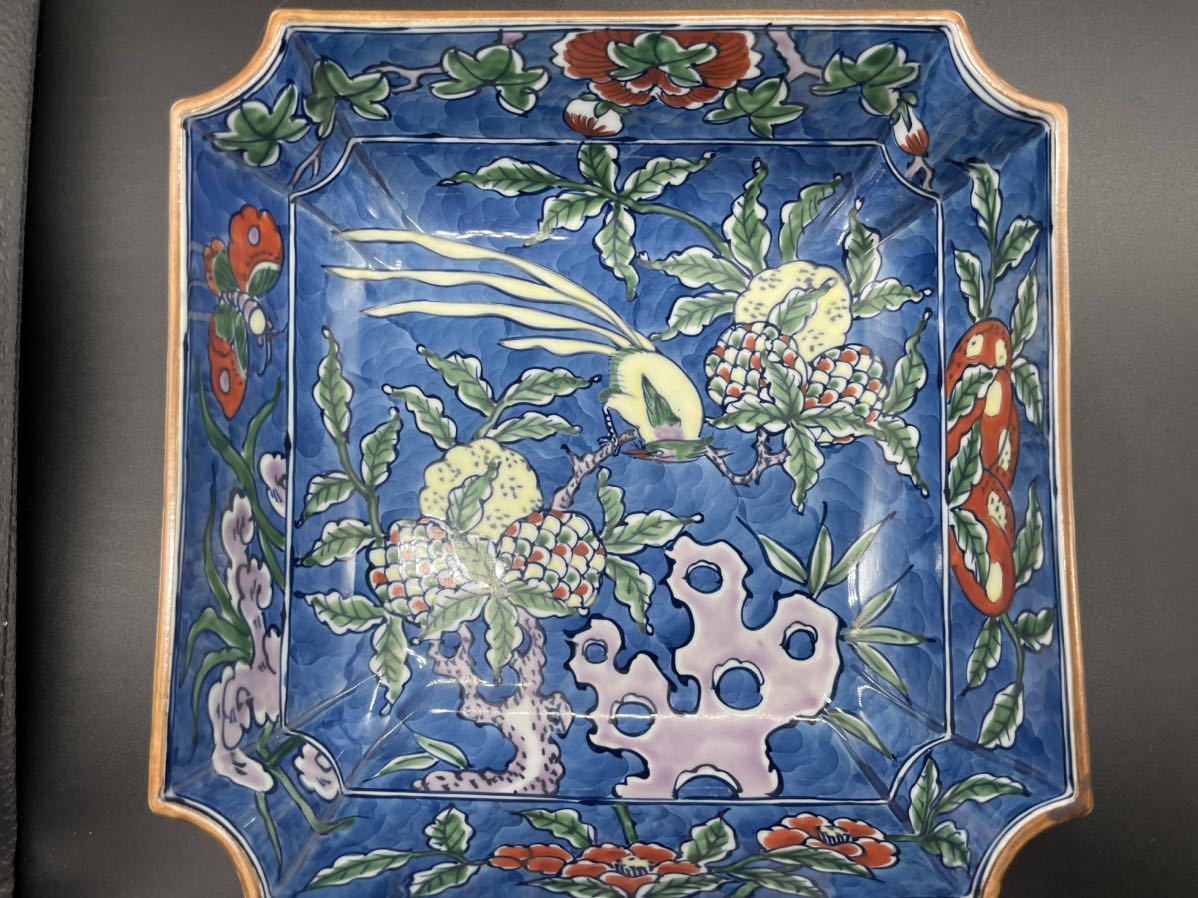 有田焼 源右衛門窯 染錦 古代花鳥 角鉢 未使用品（2859】有田焼 