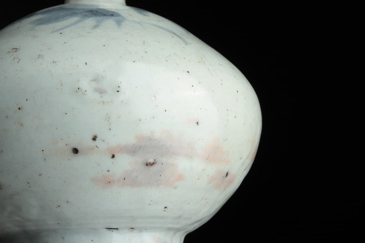 EK150 朝鮮古美術 李朝 白磁染付梅文油壺・李朝小壷 高7.6cm 重172g 