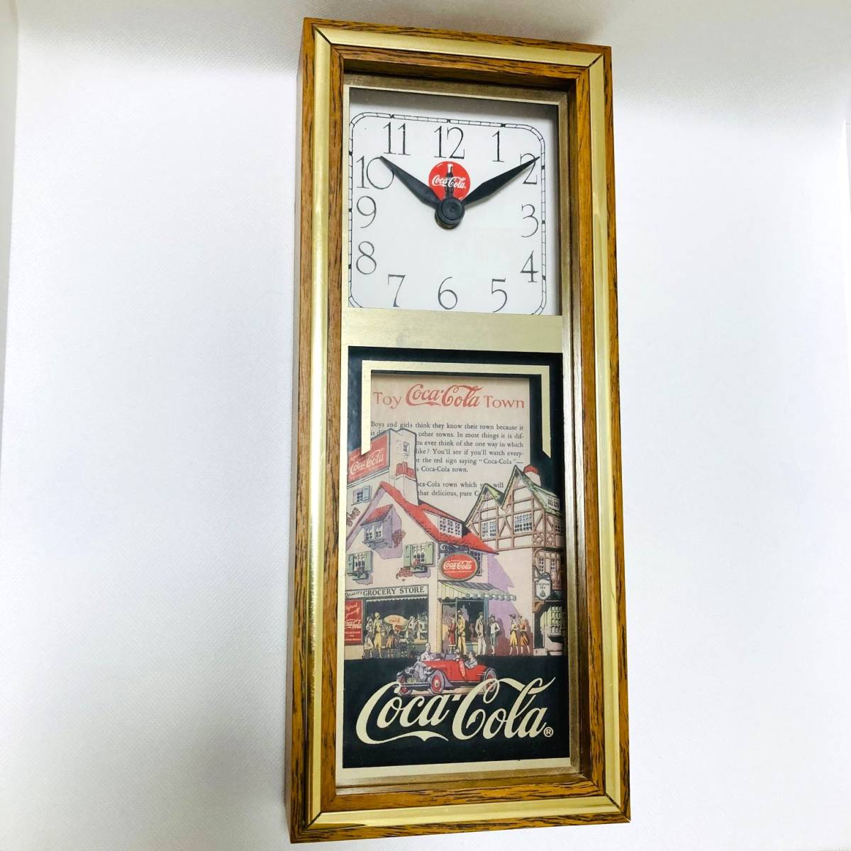 送料無料☆美品【コカコーラ 壁掛け時計 木製 トイタウン 1994 動作 