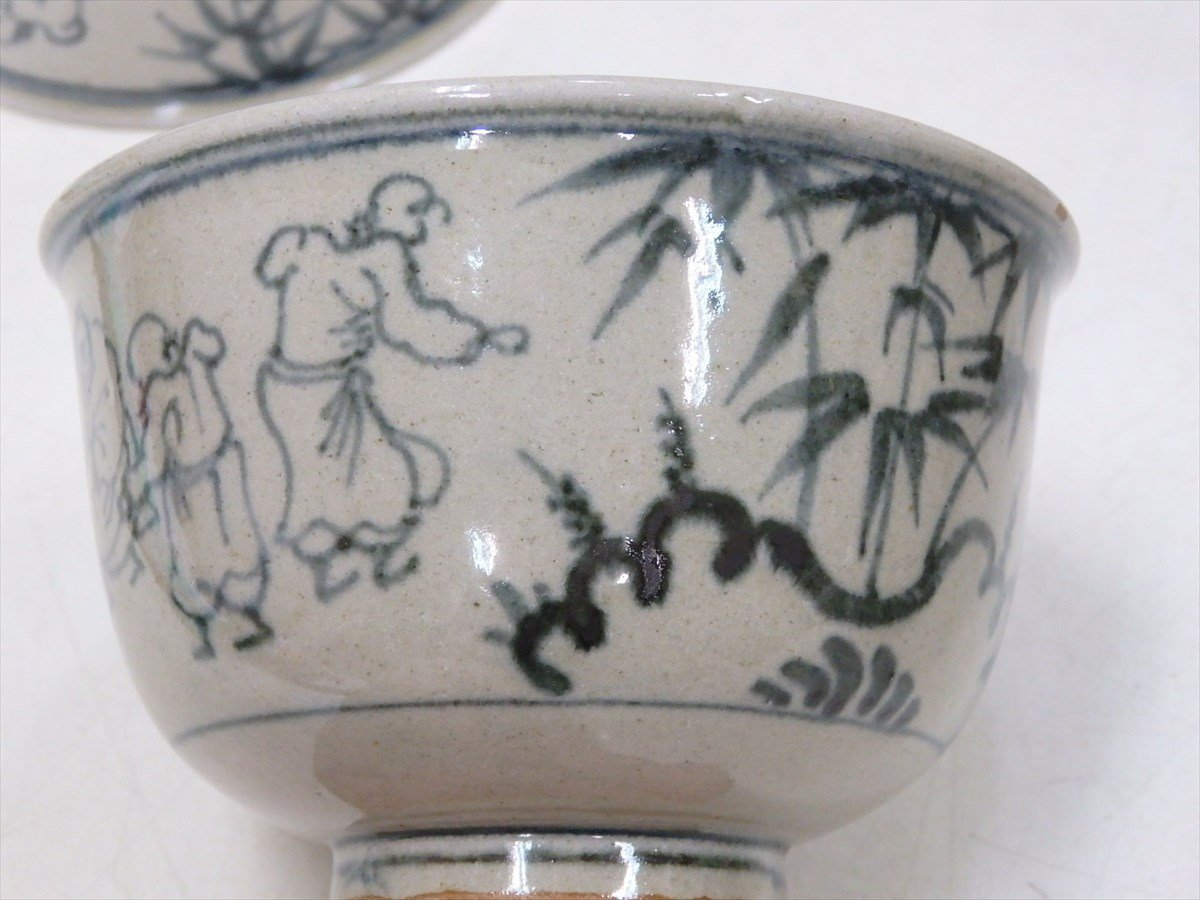 最安値，SALE ☆膳所焼 陽炎園造【安南写七賢人絵 茶碗9