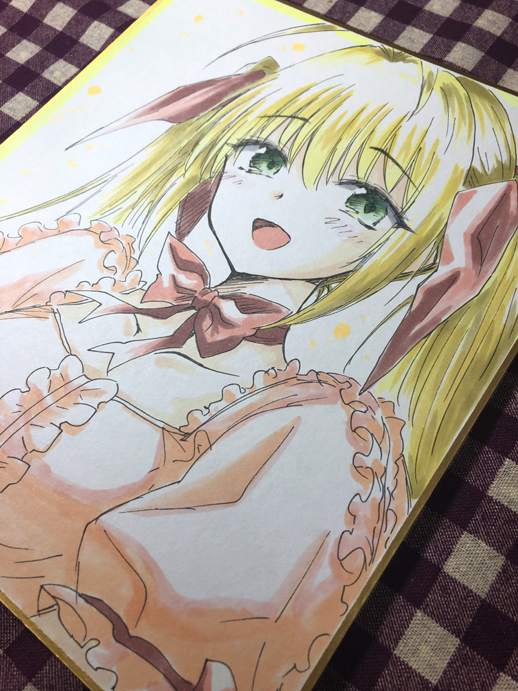 葉*月様 手描きイラスト✩原画＊四つ葉のエルフ少年＊中色紙 ✩コピック✩オリジナ 中色紙/Mサイズ 手描きイラスト 同人 直筆 みづきたけひと サイン入り