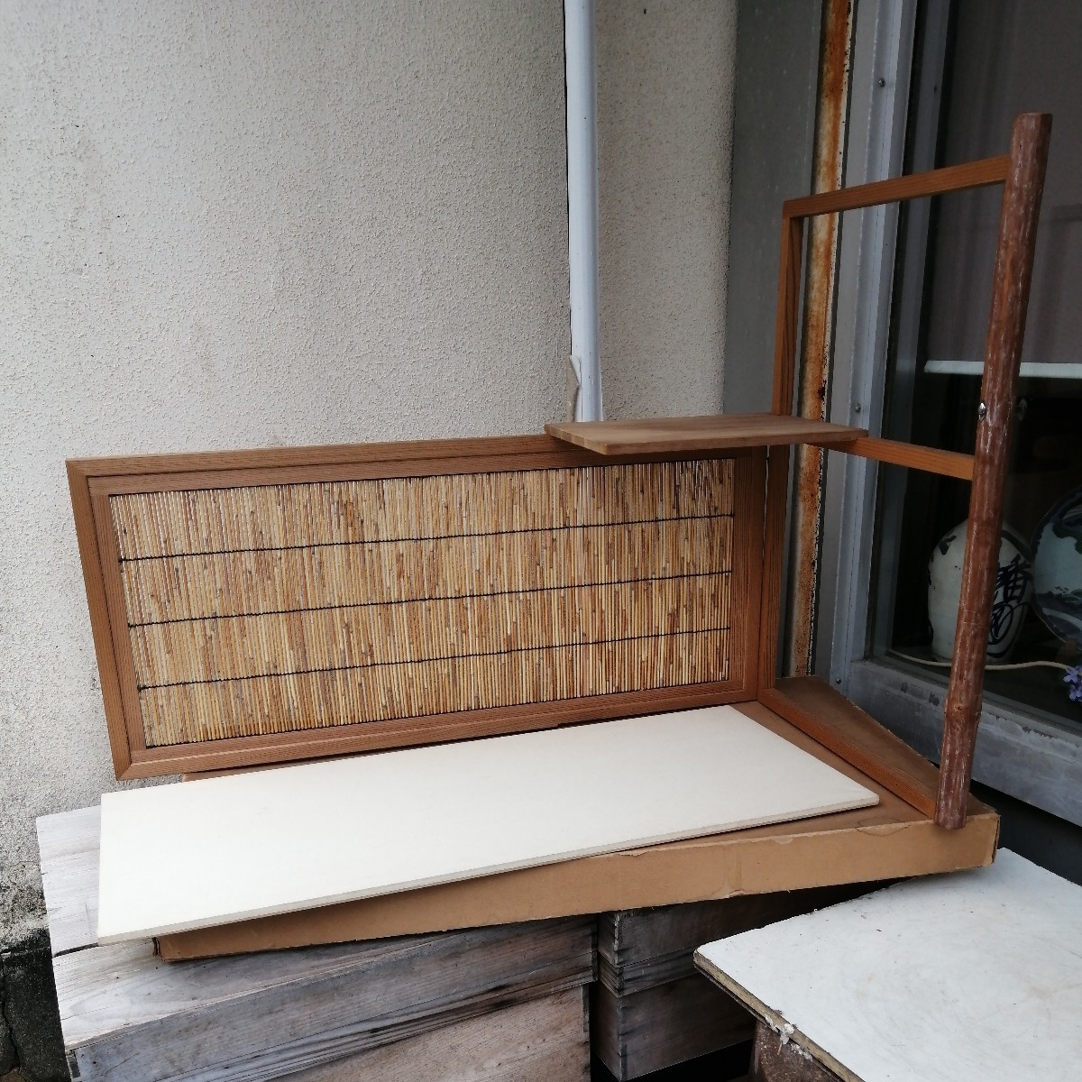 風炉先屏風 網代 茶棚 棚 組み立て式 衝立 替二枚 茶道具 紙箱 家具