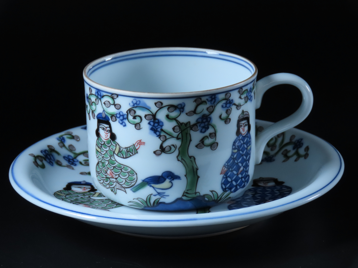 安い，100%新品】 有田の名工 館林源右衛門 作 最上手 染錦ミナイ手樹下