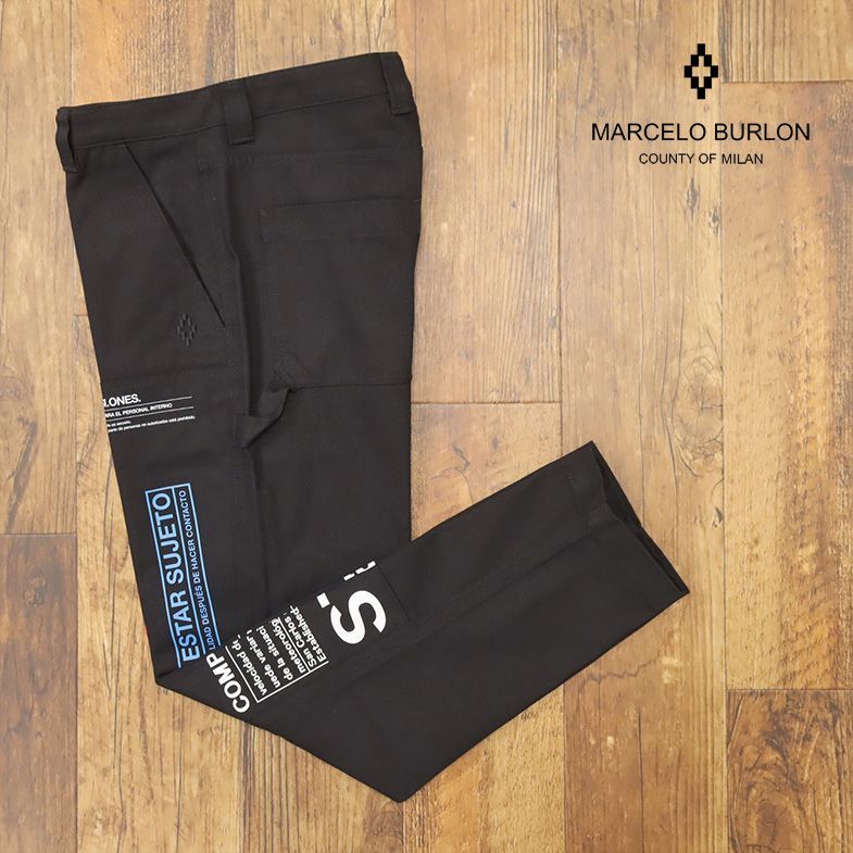 1円/春夏/MARCELO BURLON/46サイズ/ロゴ レタード パンツ 199980901088 WARNING LETTERING PANTS イタリア製 新品/黒/ブラック/gb204/