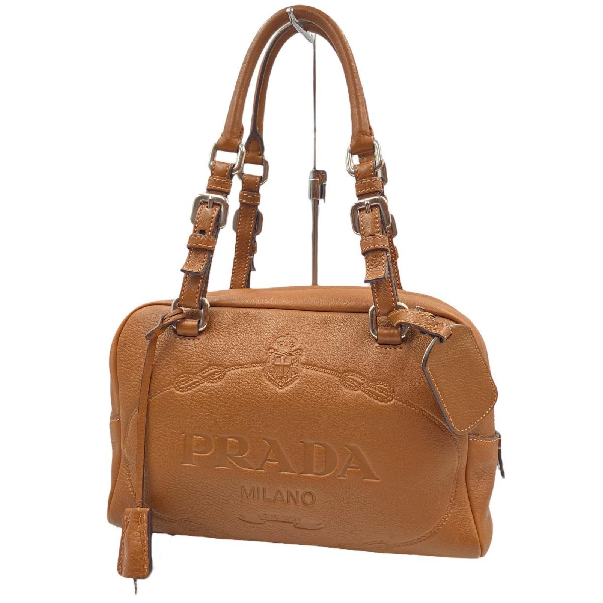 プラダ PRADA ボーリングバッグ ミニボストン レザー 茶