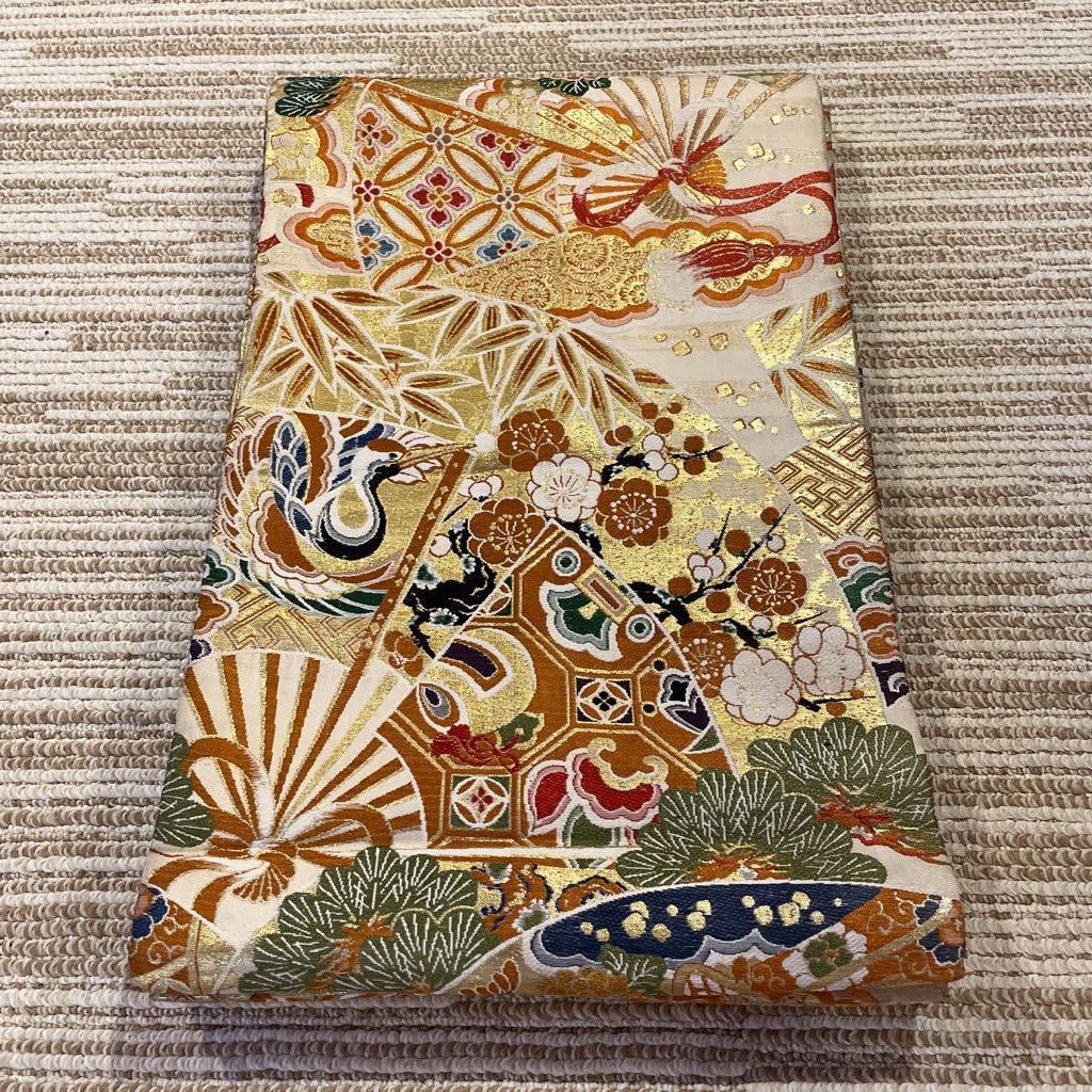 アンティーク正絹丸帯 松竹梅 鶴 扇 笹 呉服屋商品 着物 着付け 和裁 七緒 リメイク(丸帯)|売買されたオークション情報、yahooの商品 ...