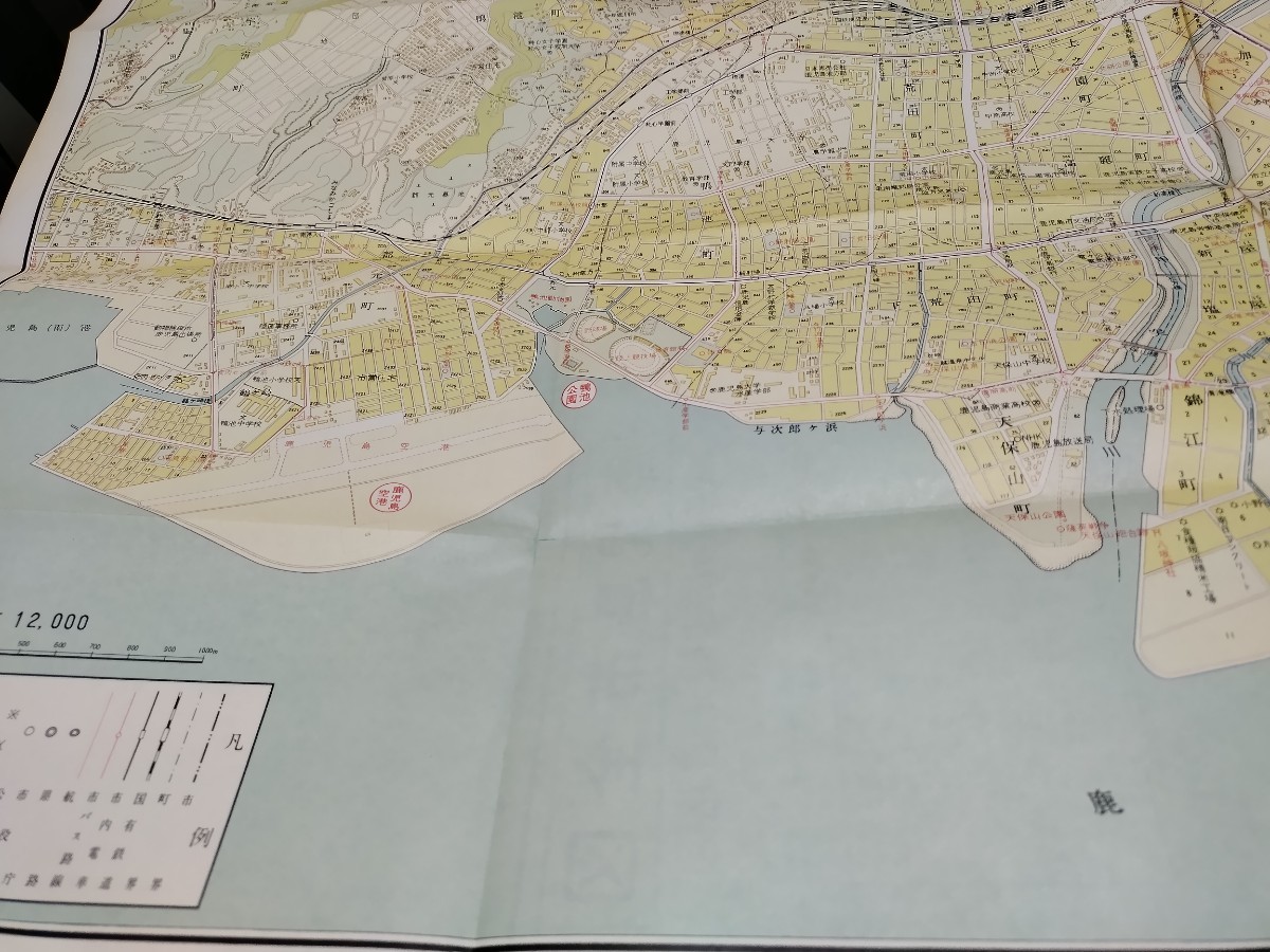鹿児島市街図 地番 バス路線 地図 資料 76×52cm 昭和41年印刷 発行