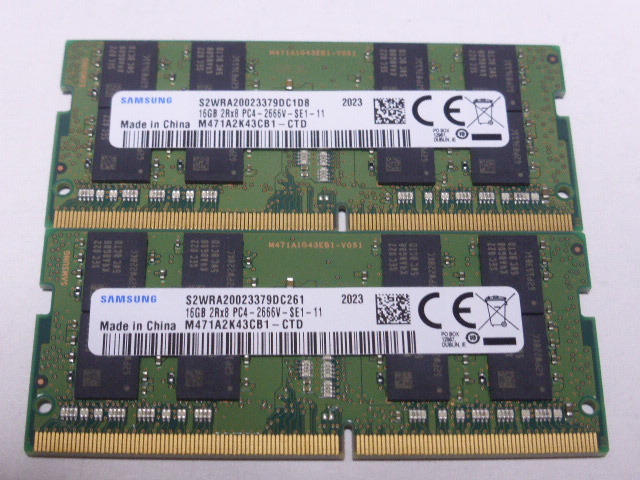 メモリ ノートパソコン用 1.20V Samsung DDR4-2666 PC4-21300 16GBx2枚 合計32GB 起動確認済みです 