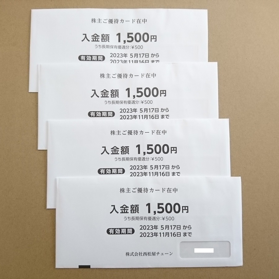 西松屋チェーン　株主優待カード　６０００円分　有効期限：２０２３年１１月１６日　□　送料無料　即日発送　株主優待券　子供服