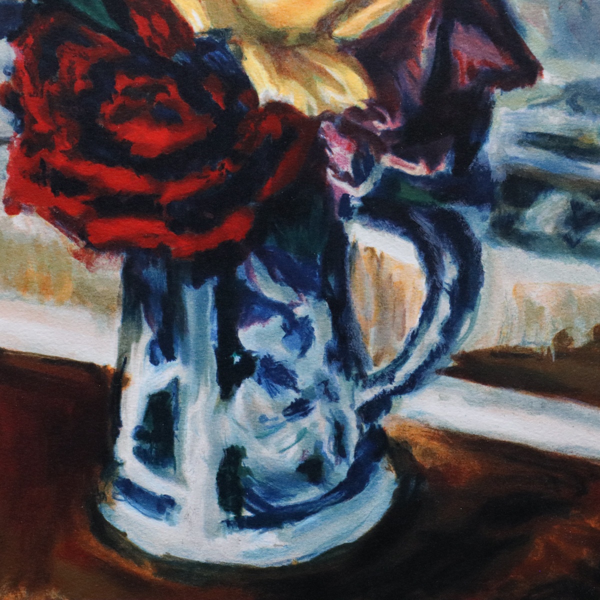 宙】真作保証 小山敬三 薔薇 静物画 リトグラフ E.A.版 額装 姫路城 