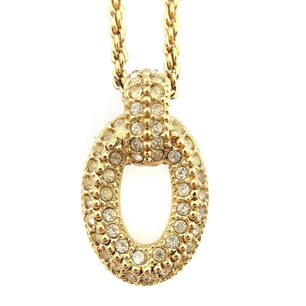 1円■クリスチャンディオール ラインストーンネックレス・ペンダント/合金/メッキ-8.6g/ゴールド/Christian Dior 翌日配送可■475108