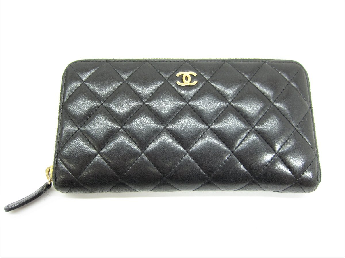 CHANEL シャネル マトラッセ ラウンドファスナー長財布 キャビアスキン ブラック A50097 ∠UP3513