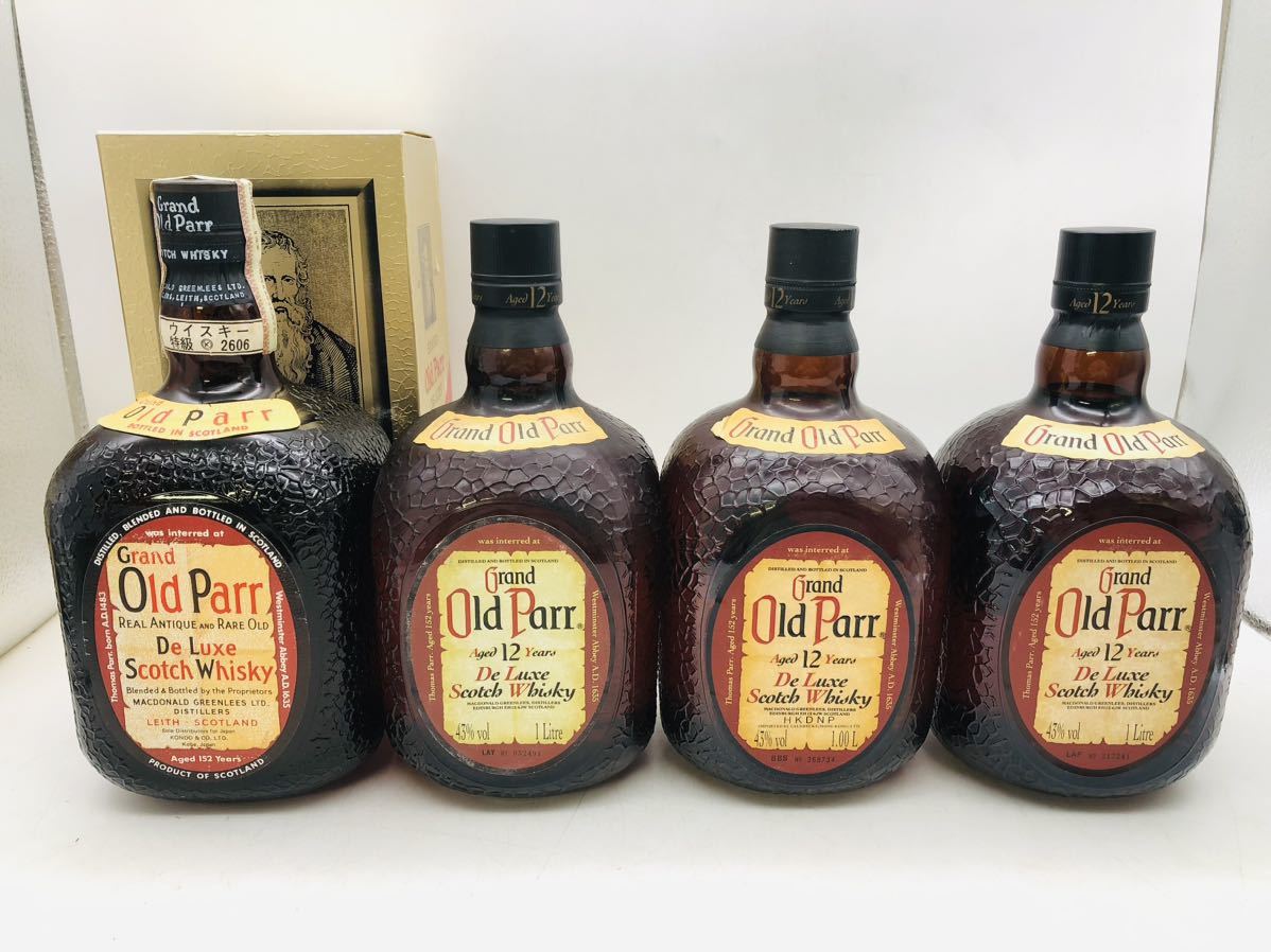 1円〜【未開栓】Grand Old Parr グランド オールド パー 12年 ４本セット まとめ売り スコッチウイスキー 1000-1125ml 43% 箱付き WH23240_1