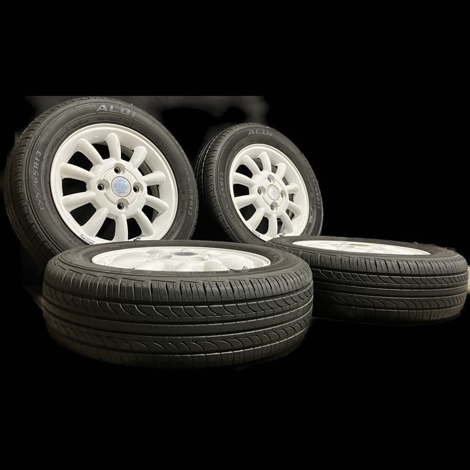 2022年製.国産タイヤ付 ラパン 155/65R13 4J+45 4穴 PCD100 ハブ54 