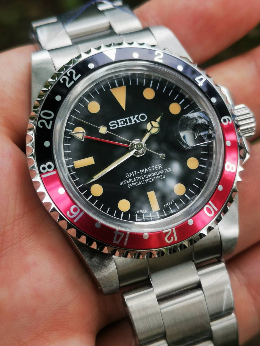 NH34 ビンテージ コーク GMT カスタム MOD 自動巻き 手巻き 腕時計 