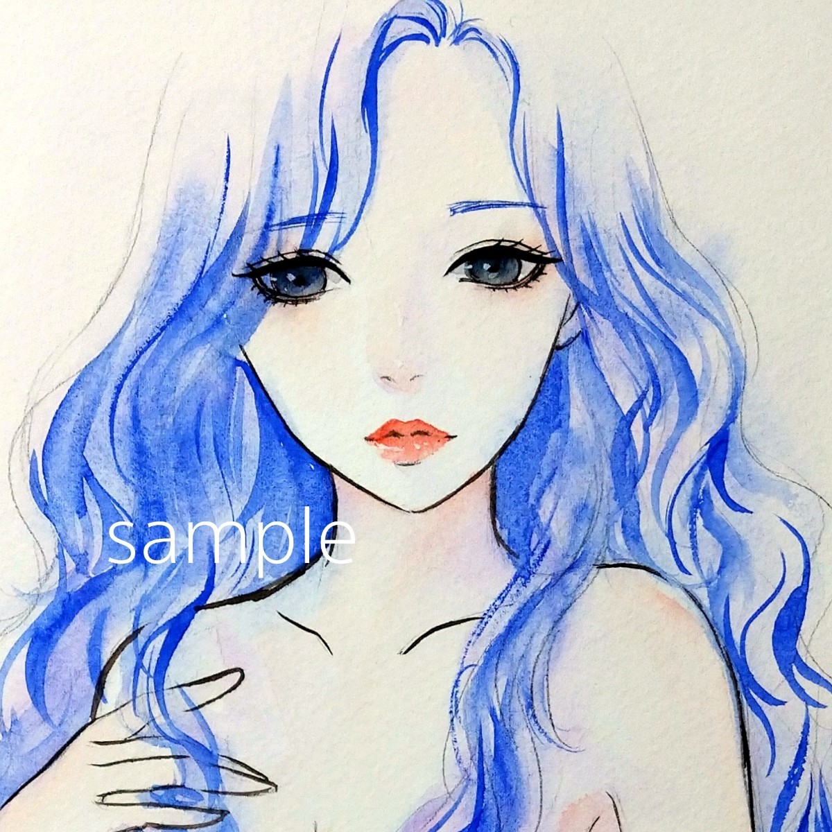肉筆原画 水彩画 絵画 美人画 手描きイラスト オリジナル ベビードール