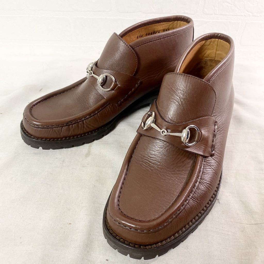 3533☆ GUCCI グッチ レザーシューズ ブーツ スリッポン ホースビット