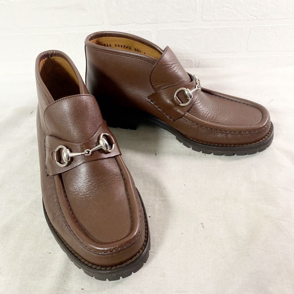 3533☆ GUCCI グッチ レザーシューズ ブーツ スリッポン ホースビット