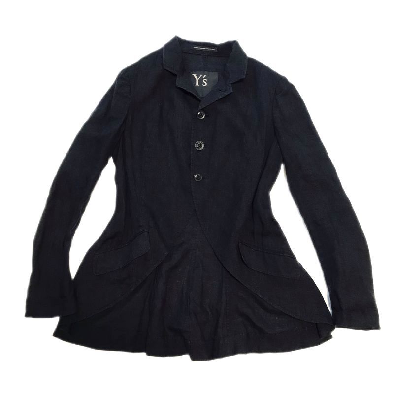 Y's ワイズ 麻 リネン 燕尾 テーラードジャケット ブラック size:1 レディース /変形 Aライン フレア ジャケット YOHJI YAMAMOTO LIMI feu