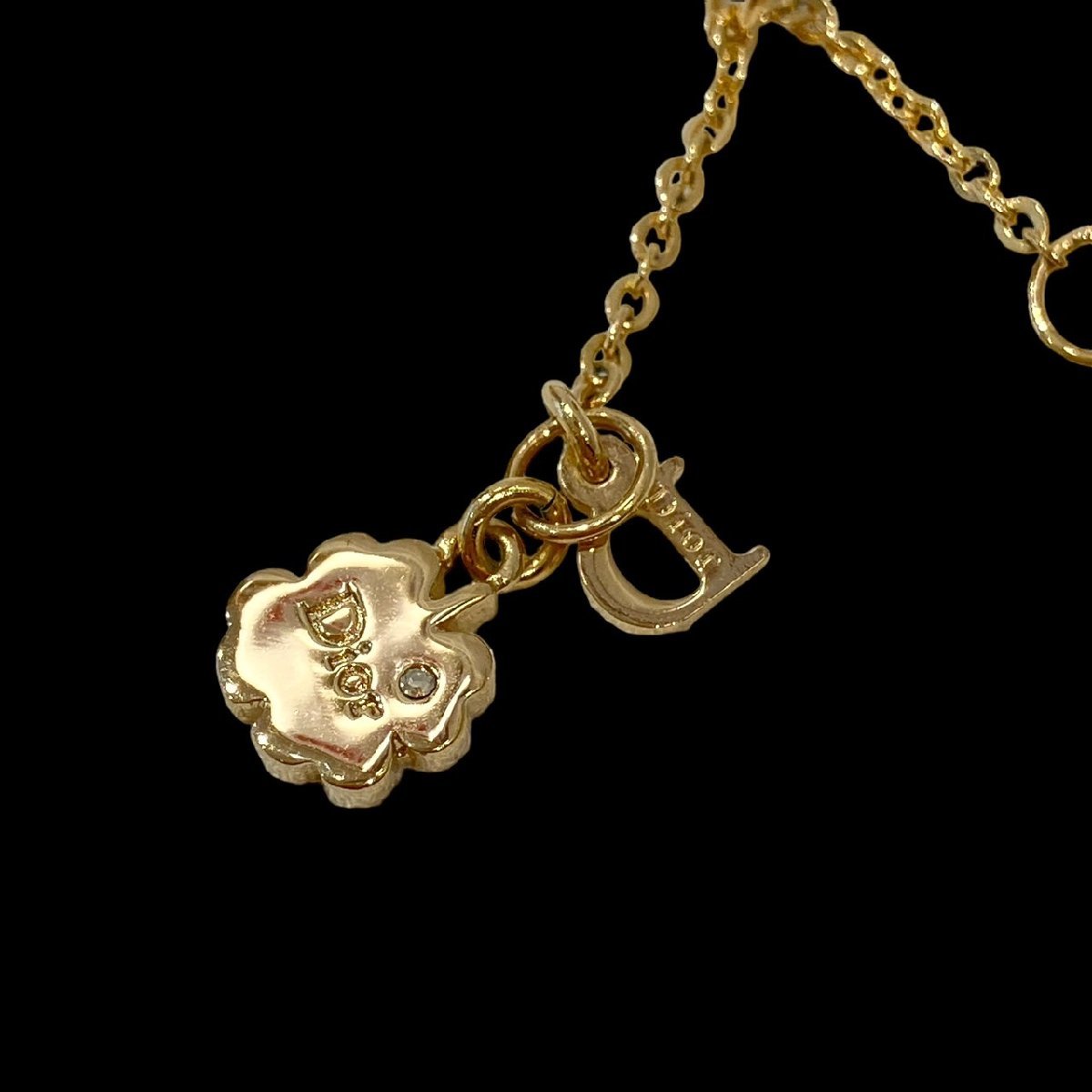 美品✨ディオールDIORロゴ、クローバーモチーフレディースネックレス_836 Dior ディオール ロゴモチーフ クローバー ネックレス ピアスセット