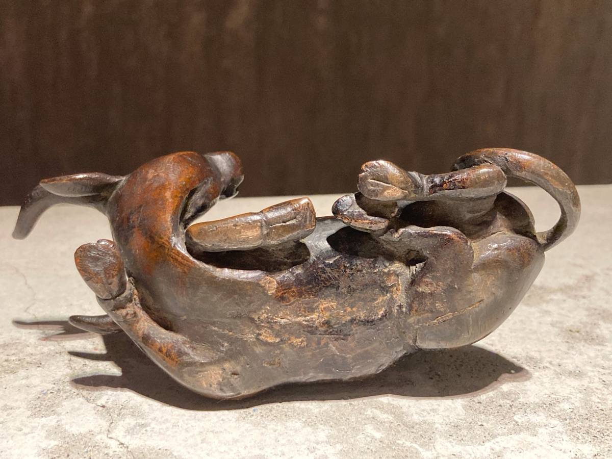 □唐物 古銅 渡金 唐人騎牛硯滴・銅水滴・硯水壺□中国