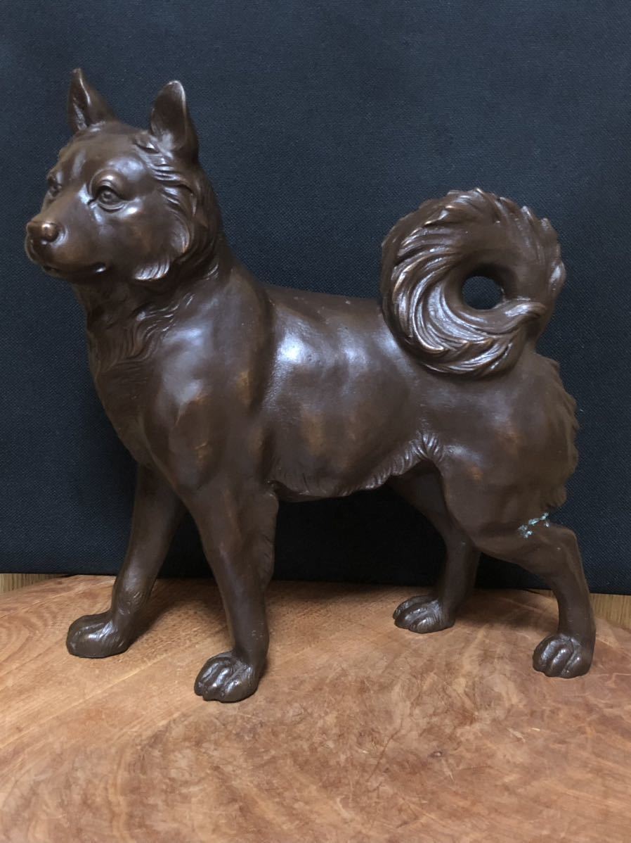 鋳銅】12支 戌（犬）置物・床飾り・金工師『海野 美盛』作・共箱(銅製